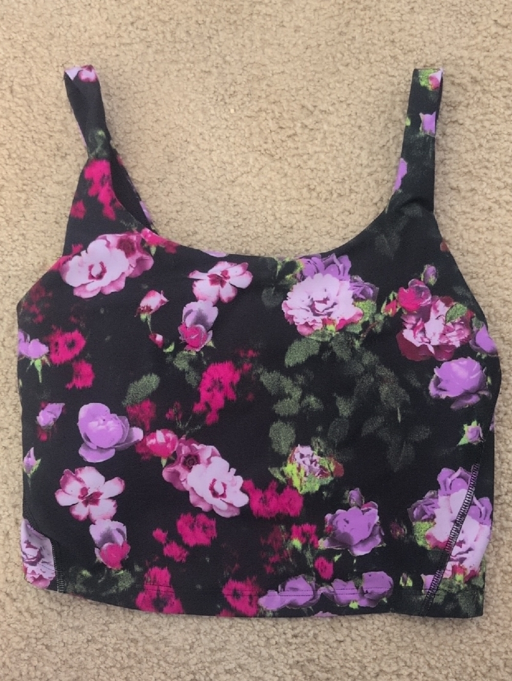 Old Navy Black Floral Crop Tank with Pink & Purple Roses